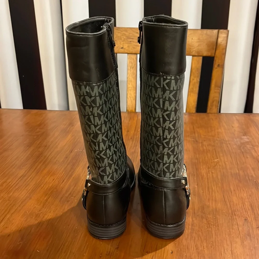 NWT Michael Kors Black MK Logo Tall Riding Boots with Gold Accent